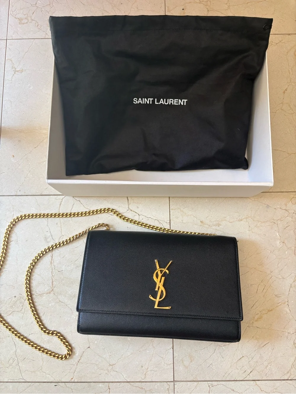 Saint Laurent Black Leather Crossbody with Gold YSL Logo
